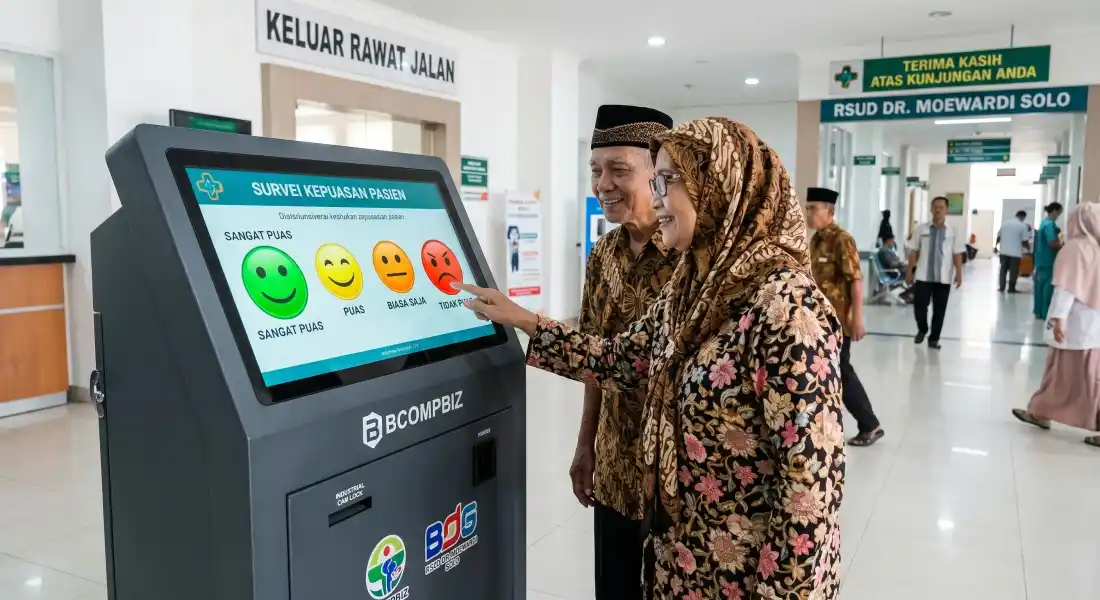 Kiosk survei kepuasan masyarakat IKM dengan fabrikasi baja dan layar sentuh